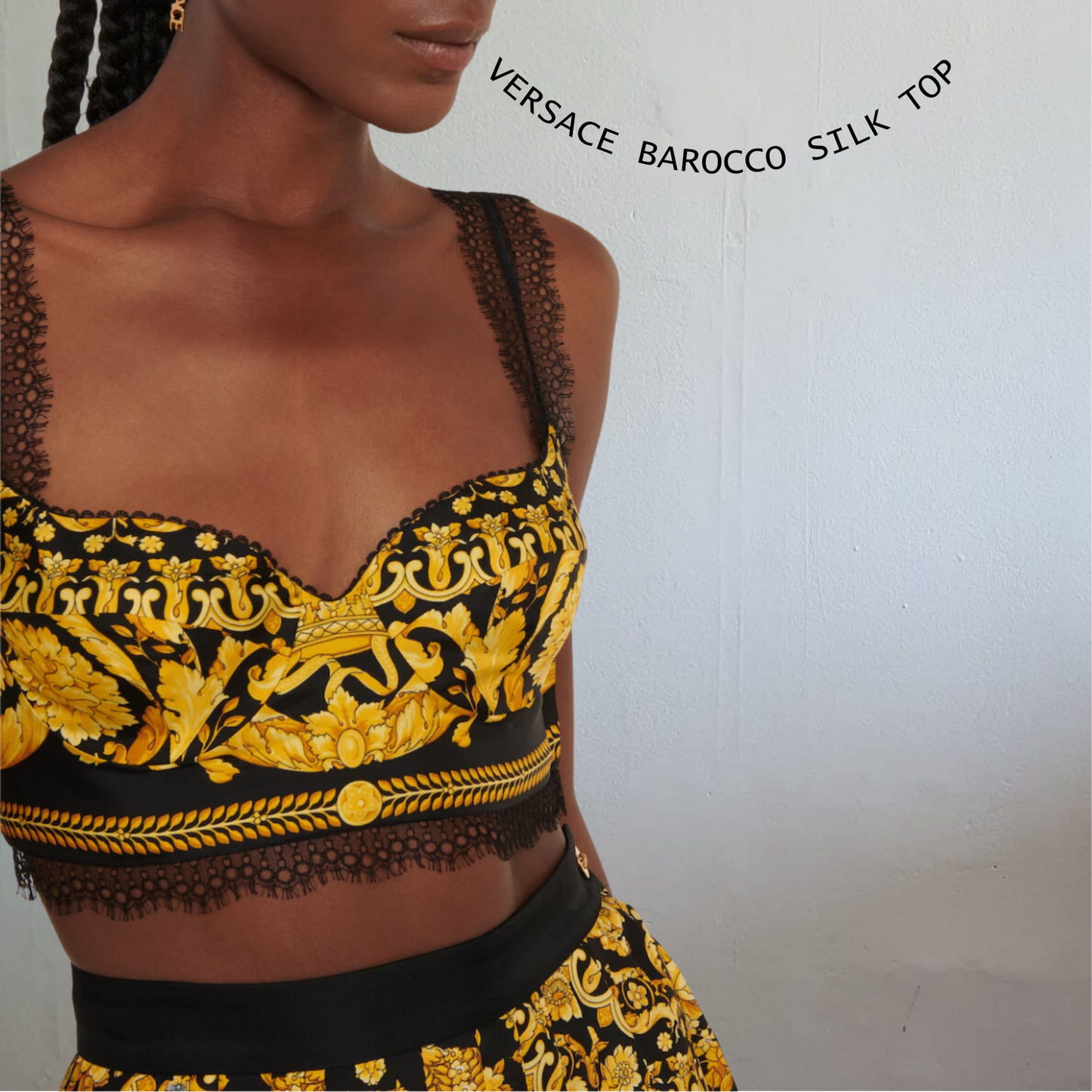 VERSACE Barocco Silk Lace-trimmed Crop Top (AU6)